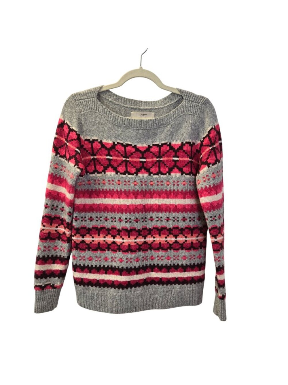 Loft Wool Blend Snowflake Print Crewneck Sweater Size Medium